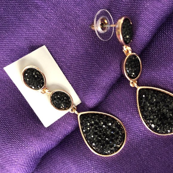 Fossil Black Stone and Shiny Drop Earrings - Picture 4 of 9